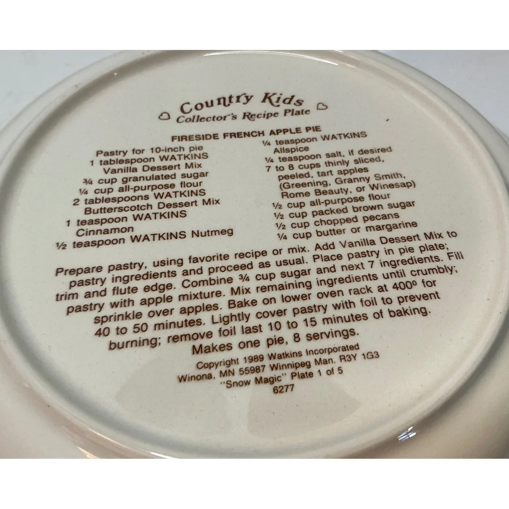 Watkins Vintage 1989 Country Kids Pie Plates Set of 2 Recipe Ceramic 10.5 Inch